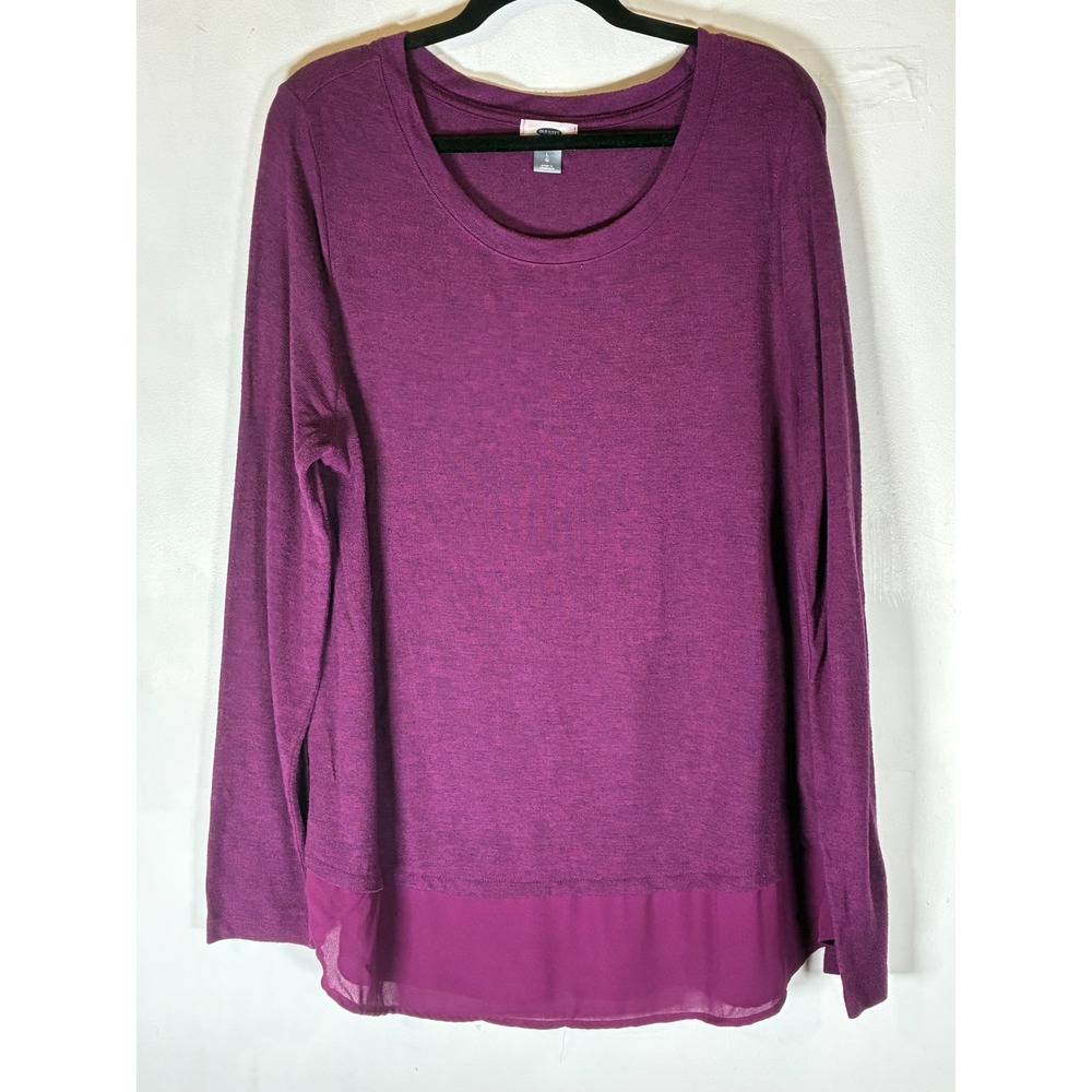 Old Navy Large Purple Layered Hem Long Sleeve Blouse Soft Stretch Casual Top